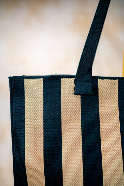 Weicher Shopper in Schwarz-Camel in Blockstreifen