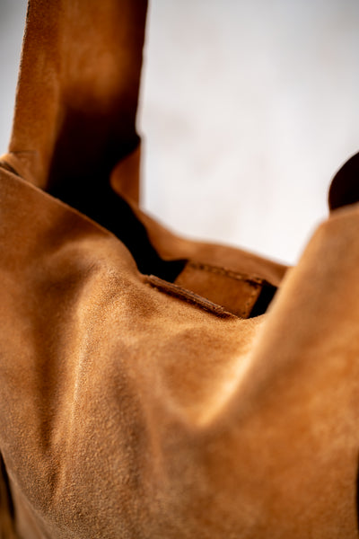 Wildleder-Tasche mit Fransen, camel