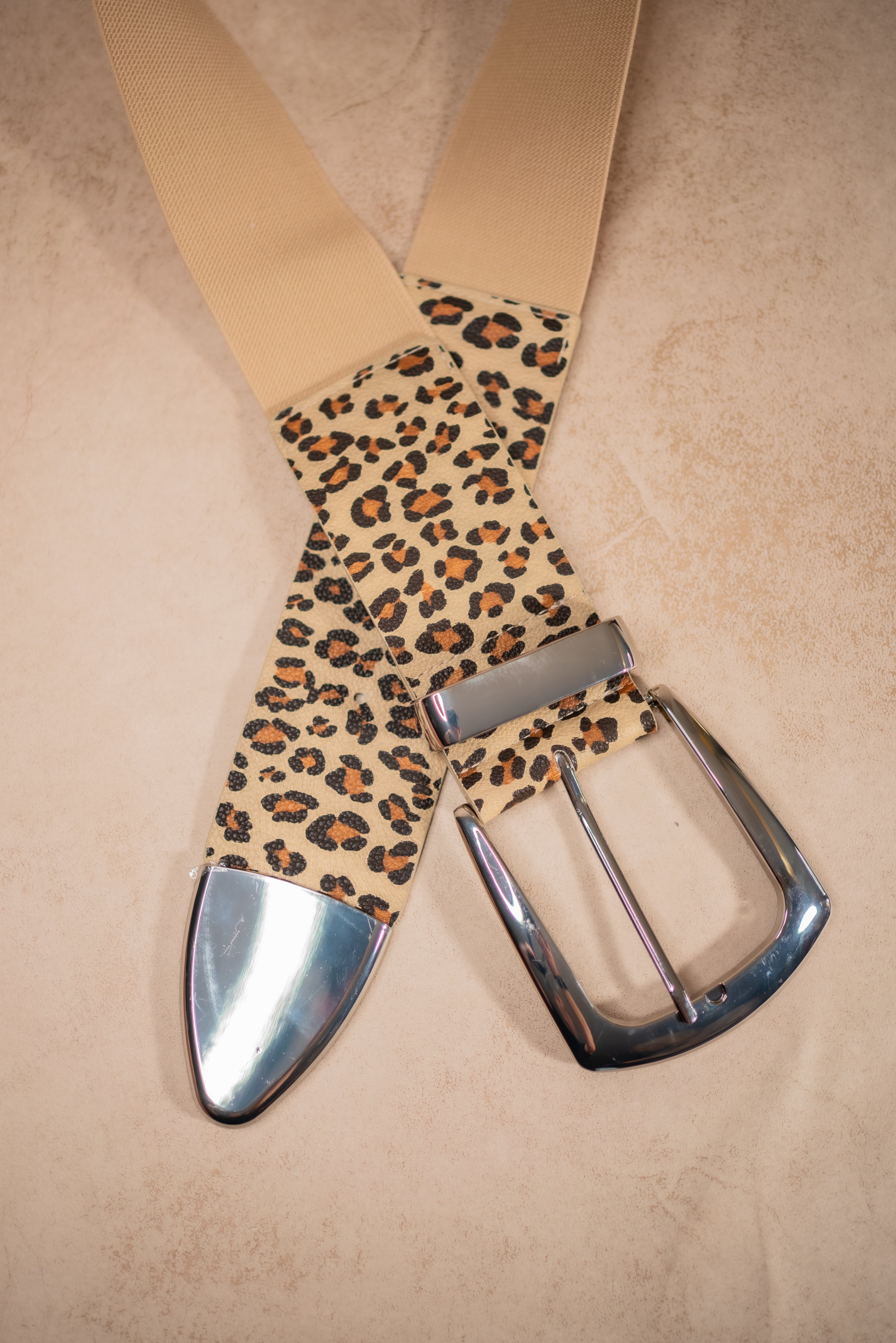 Stretchgürtel Classic Chic mit Leo Muster, beige