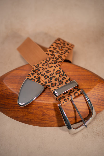 Stretchgürtel Classic Chic mit Leo Muster, braun