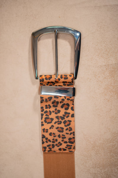 Stretchgürtel Classic Chic mit Leo Muster, braun