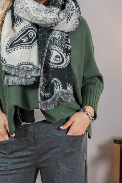 Weicher Schal mit edlem Paisley-Muster, schwarz-creme