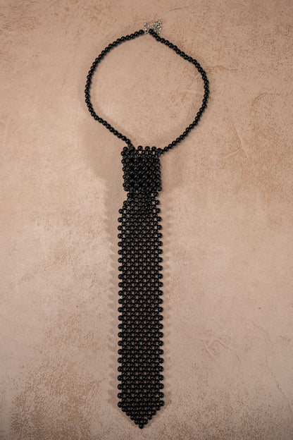 Perlenkette im Krawatten-Stil, schwarz