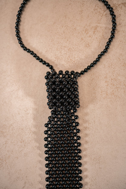 Perlenkette im Krawatten-Stil, schwarz