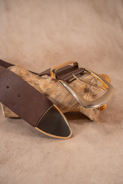 Stretchgürtel Classic Chic mit goldener Schnalle, dunkelbraun