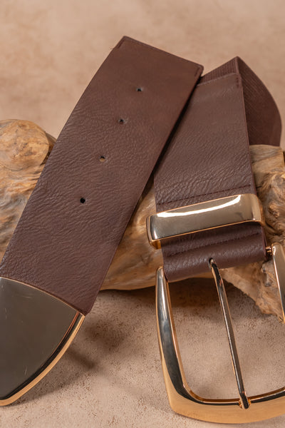 Stretchgürtel Classic Chic mit goldener Schnalle, schokobraun