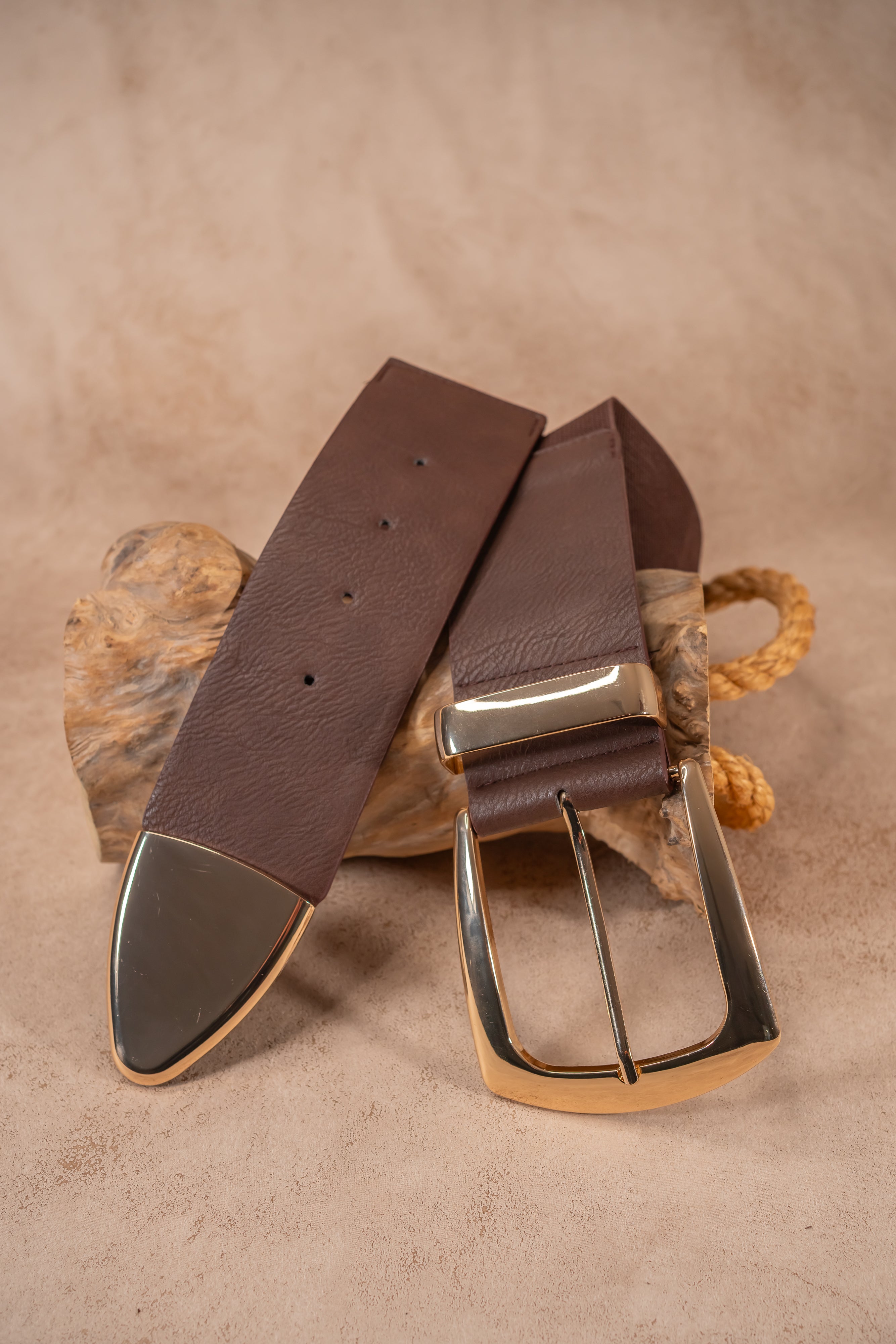 Stretchgürtel Classic Chic mit goldener Schnalle, dunkelbraun