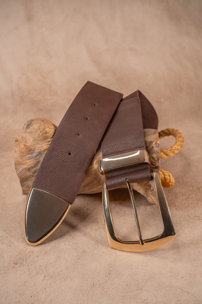 Stretchgürtel Classic Chic mit goldener Schnalle, schokobraun