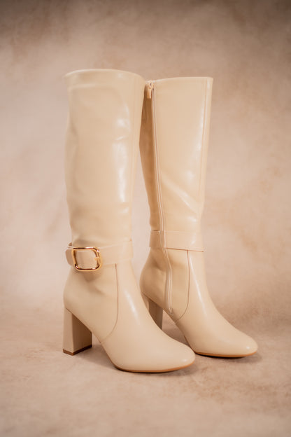 Hohe Stiefel mit Absatz, beige