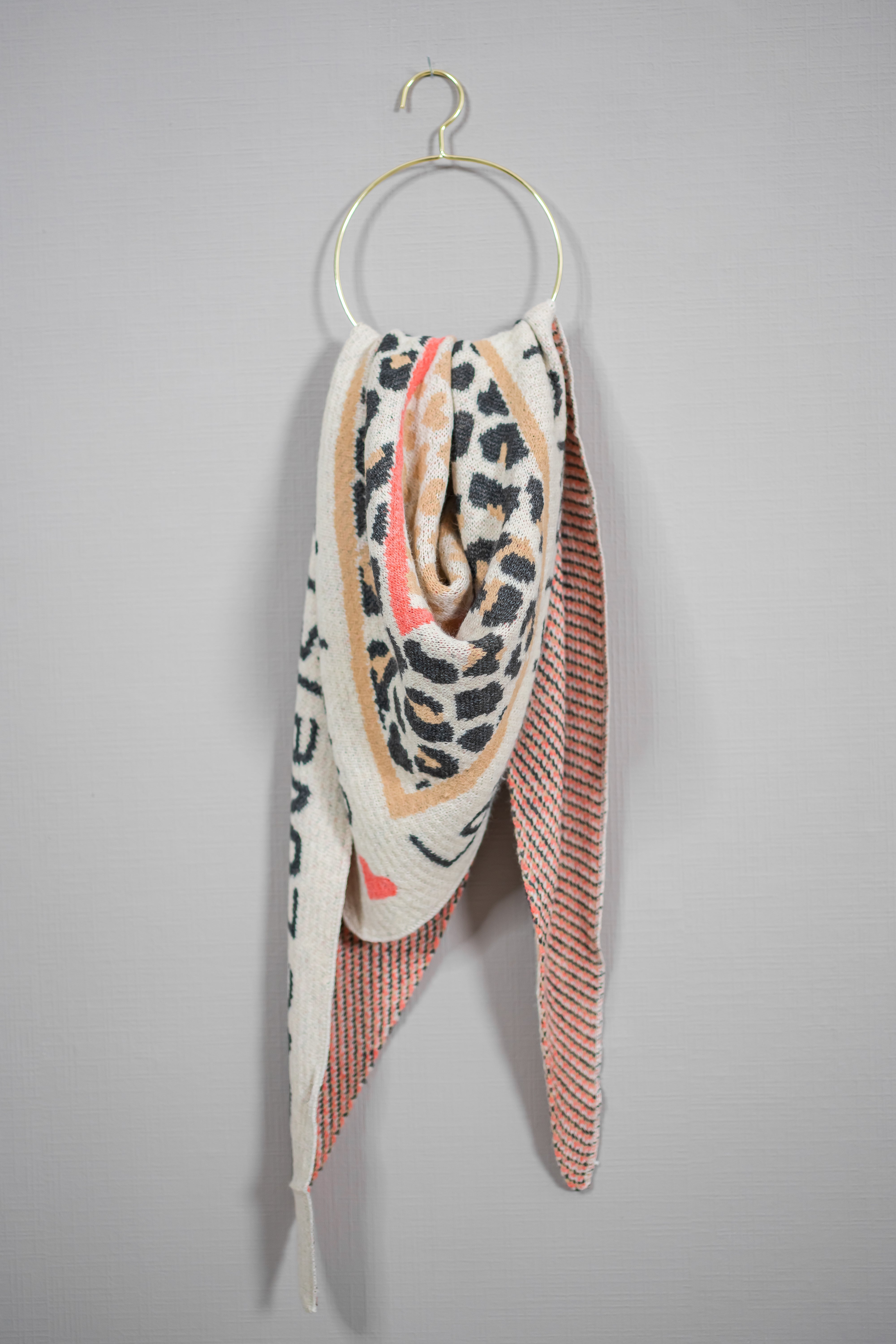 Dreiecksschal mit Print, beige-camel-grau-orange