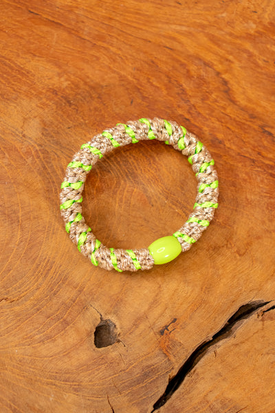 Geflochtenes Haargummi, beige-neongrün