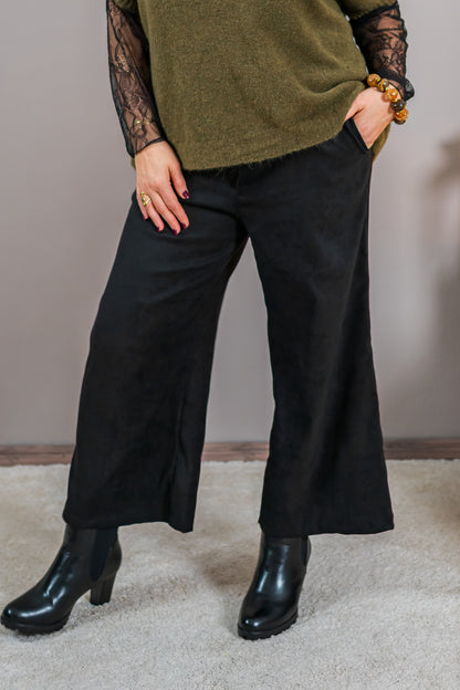 Culottehose in Velourslederoptik, schwarz