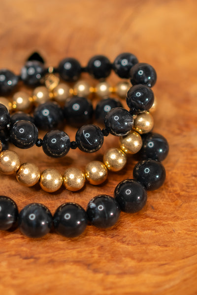 Armband-Set mit Perlen, schwarz-gold