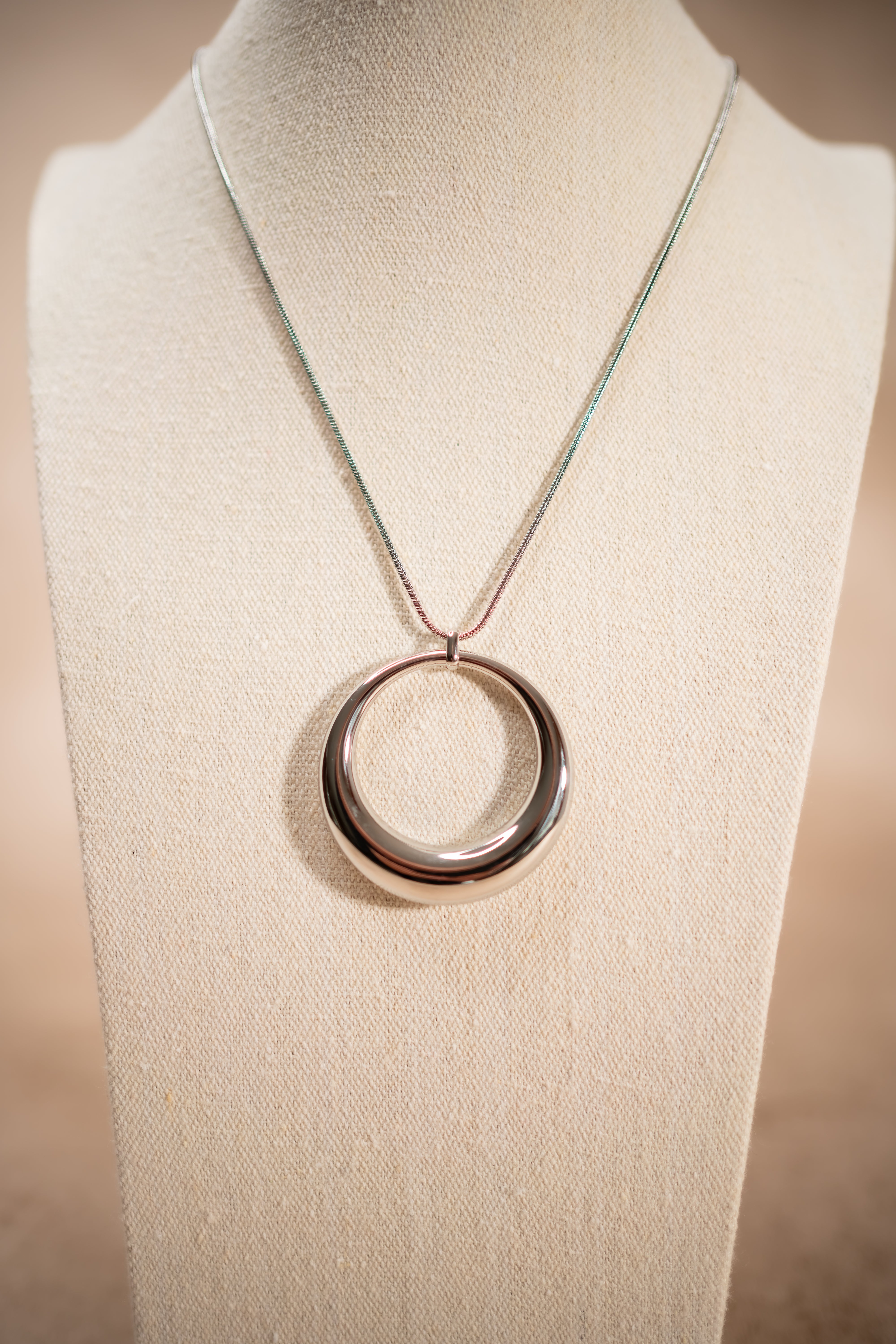 Lange Kette mit Ring-Anhänger in Silberoptik