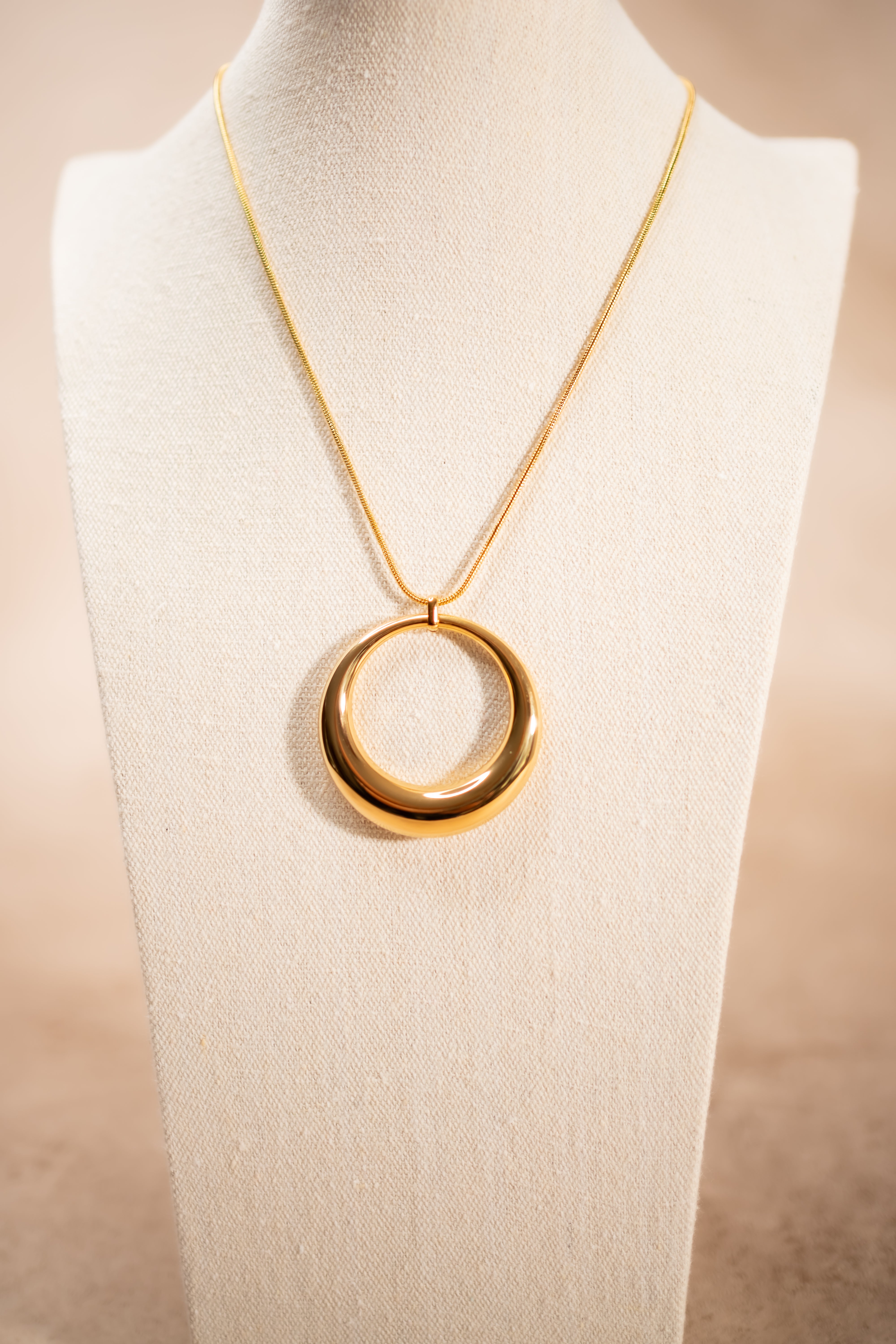 Lange Kette mit Ring-Anhänger in Goldoptik