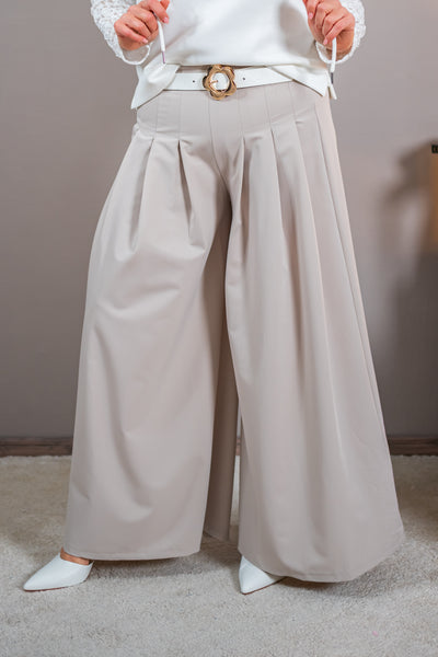 Hose mit hohem Bund und weitem Bein, beige