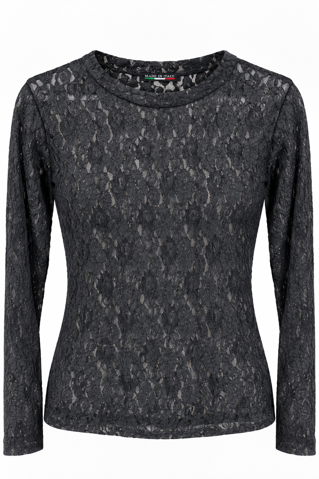 Spitzen-Langarmshirt, schwarz