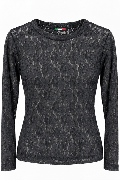 Spitzen-Langarmshirt, schwarz