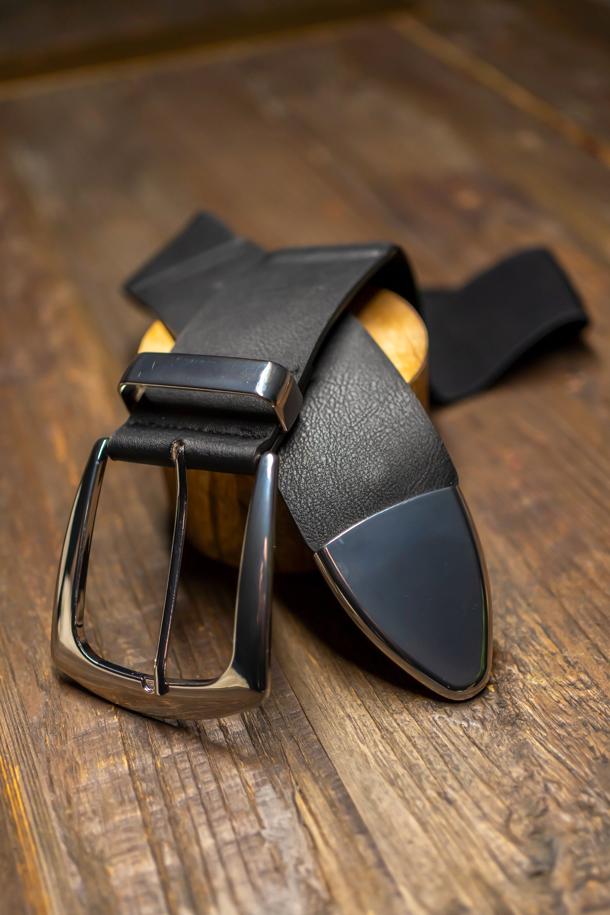 Stretchgürtel mit silberner Schnalle, schwarz