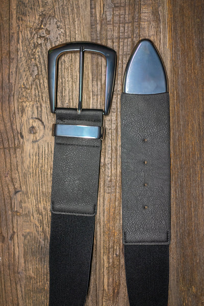 Stretchgürtel mit silberner Schnalle, schwarz