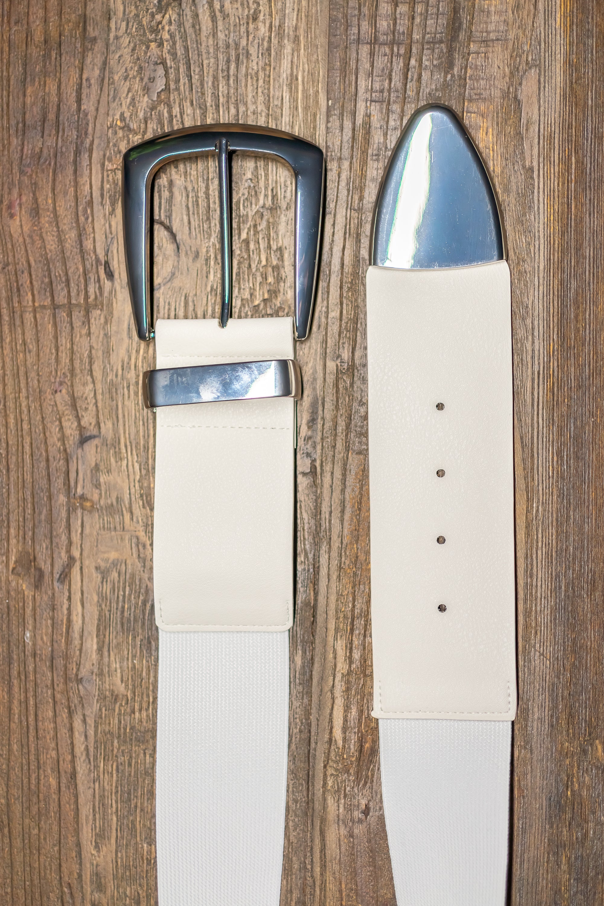 Stretchgürtel mit silberner Schnalle, weiß