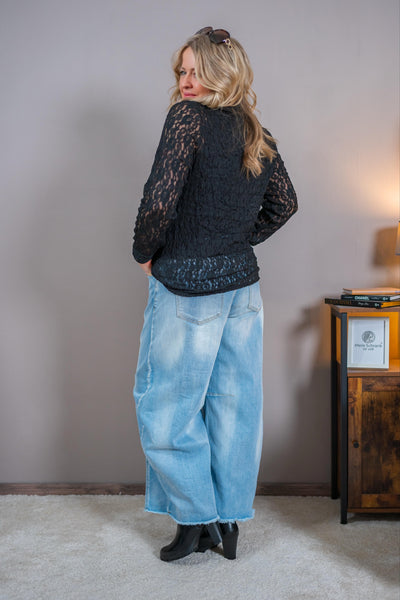 Spitzenbluse mit Hemdkragen, schwarz