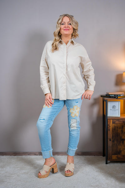 Hemdbluse mit verdeckter Knopfleiste, beige