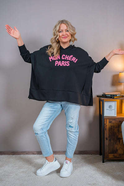 Oversize Hoodie mit Flockprint, schwarz