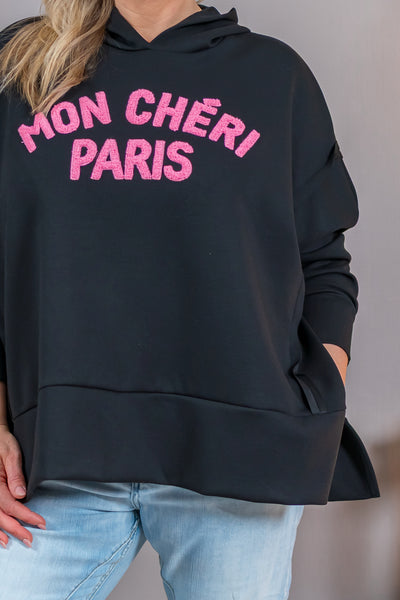 Oversize Hoodie mit Flockprint, schwarz