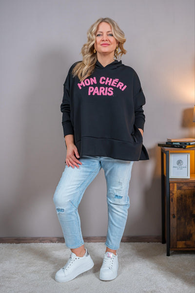 Oversize Hoodie mit Flockprint, schwarz