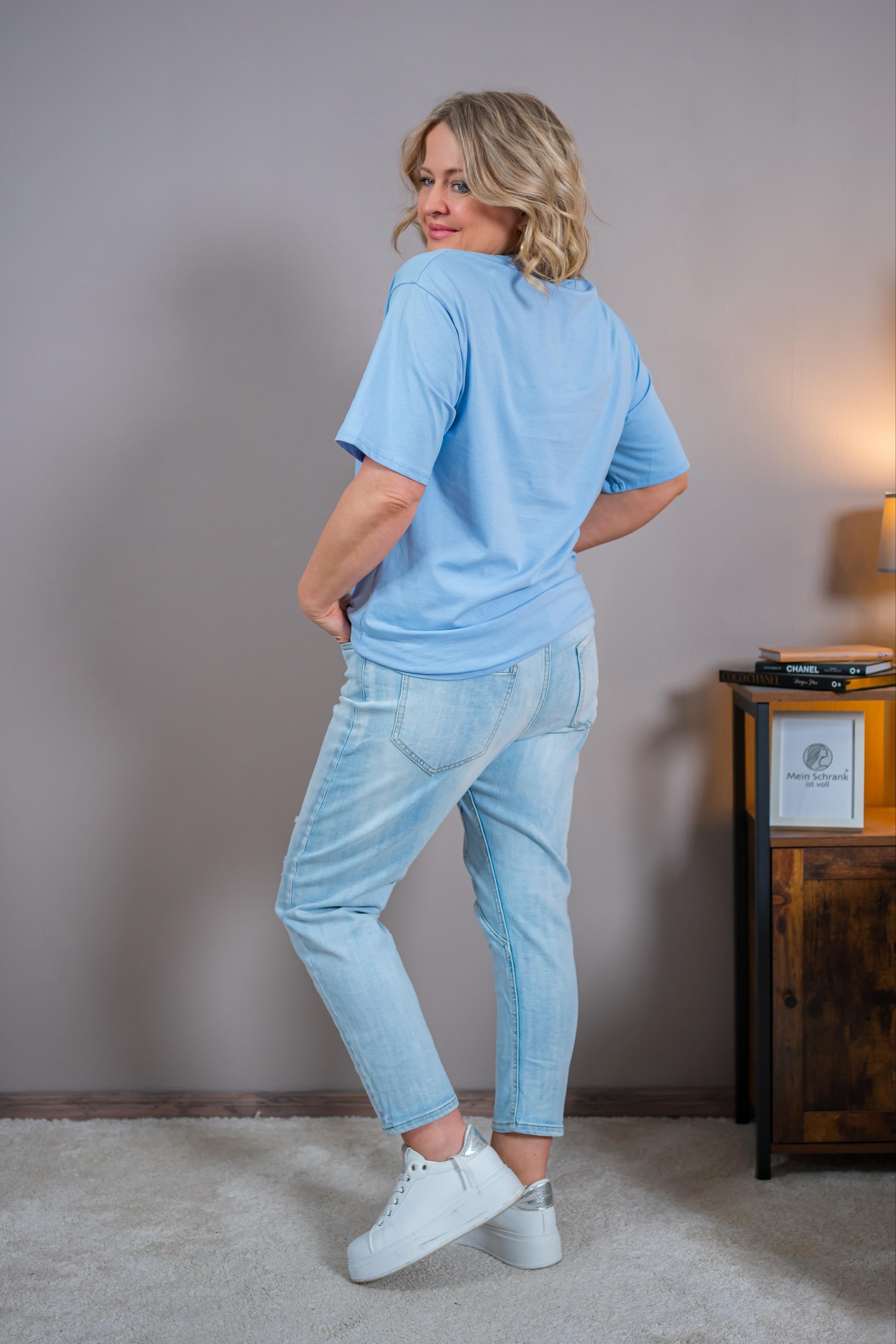 T-Shirt mit Print, babyblau/pink