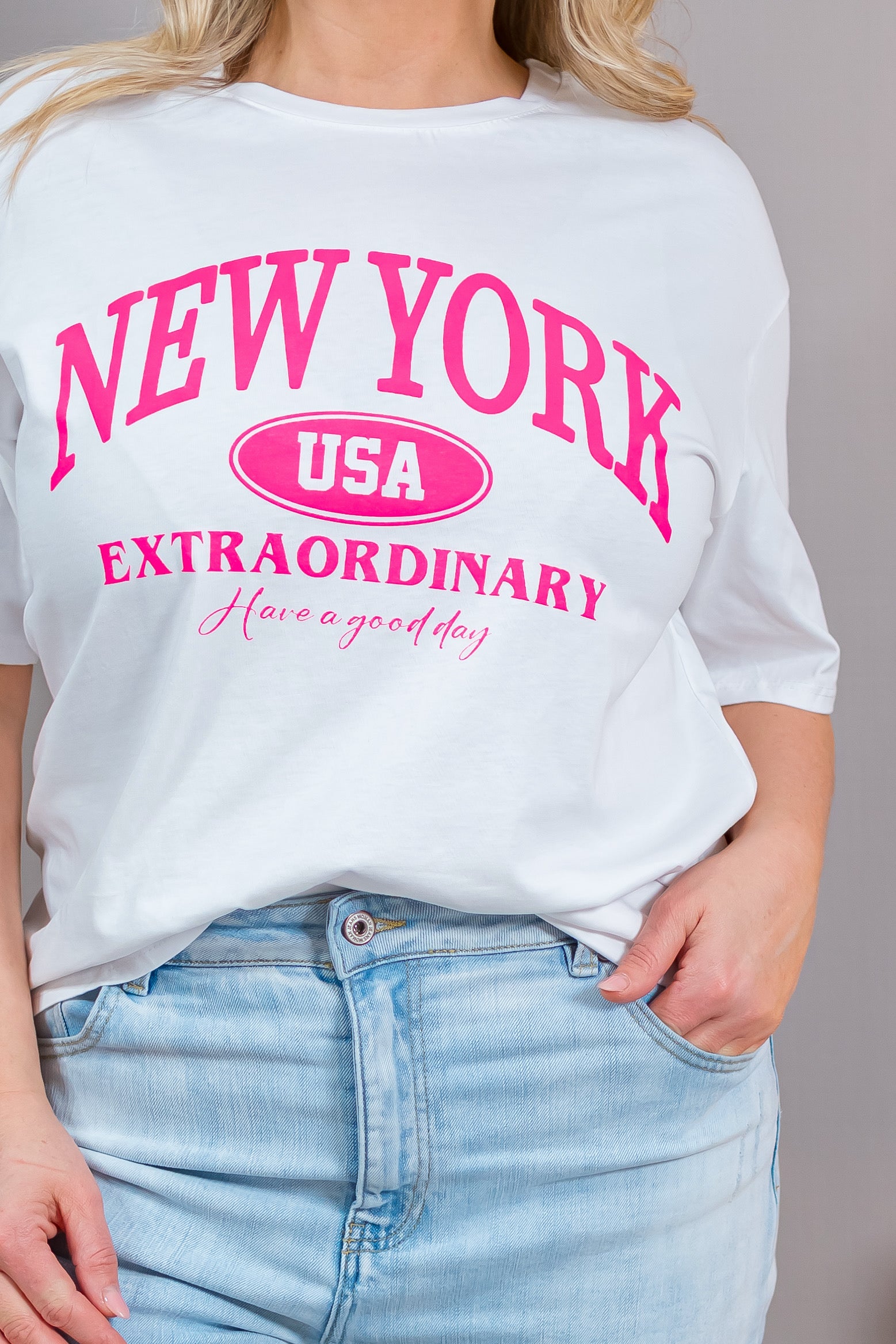 T-Shirt mit Print, weiß/pink