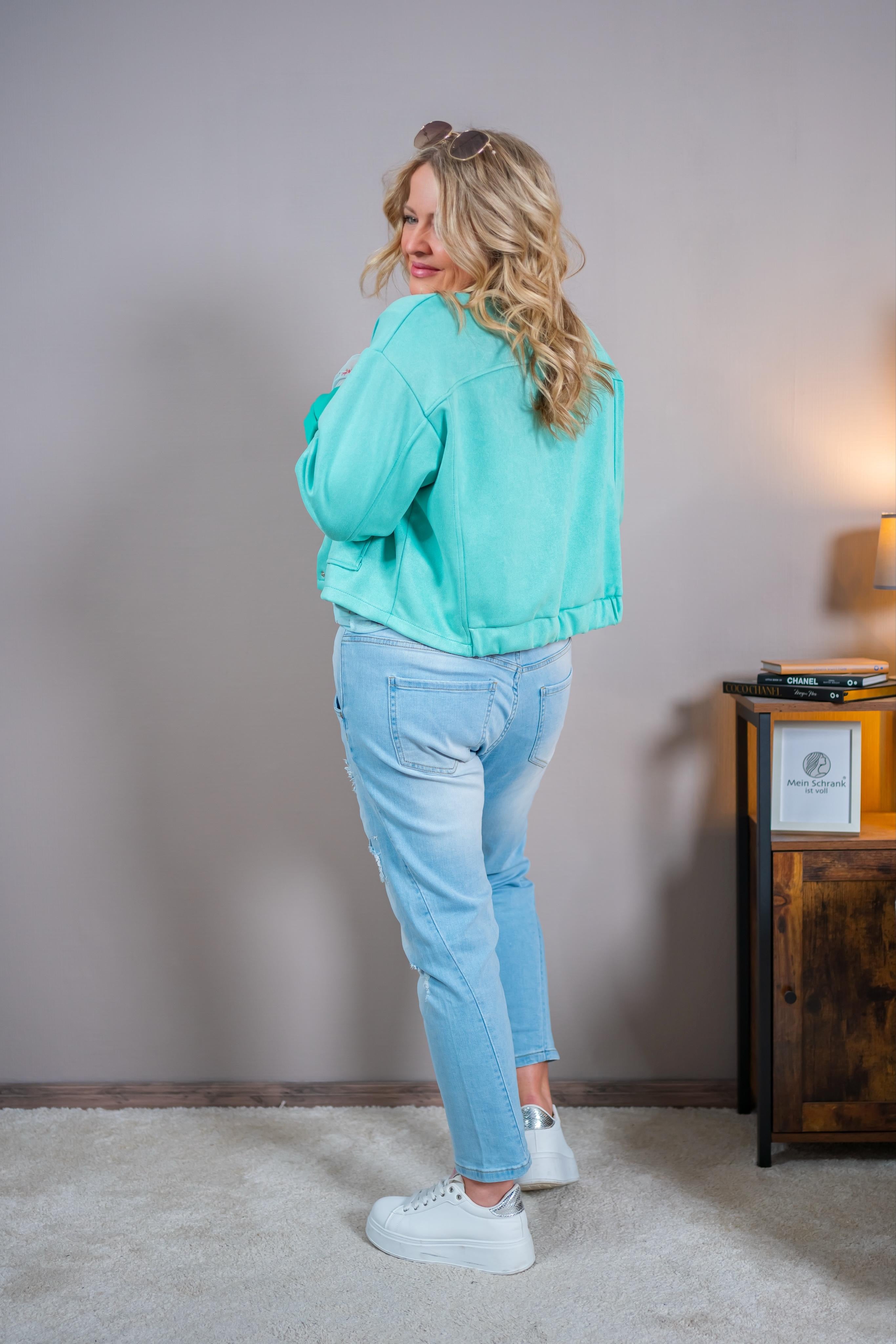 Kurze Jacke in Velourslederoptik, mintgrün