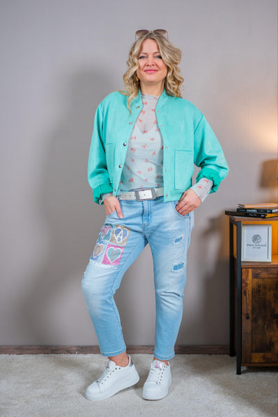 Kurze Jacke in Velourslederoptik, mintgrün
