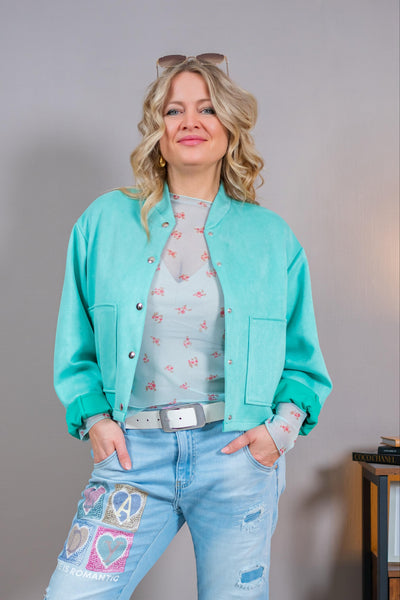Kurze Jacke in Velourslederoptik, mintgrün