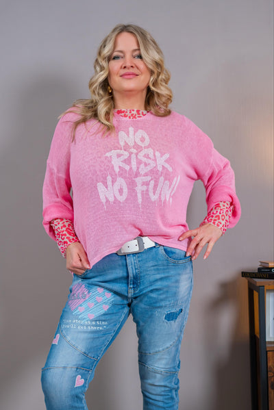 Leichtes Langarmshirt mit Leo-Muster, neonpink/lila