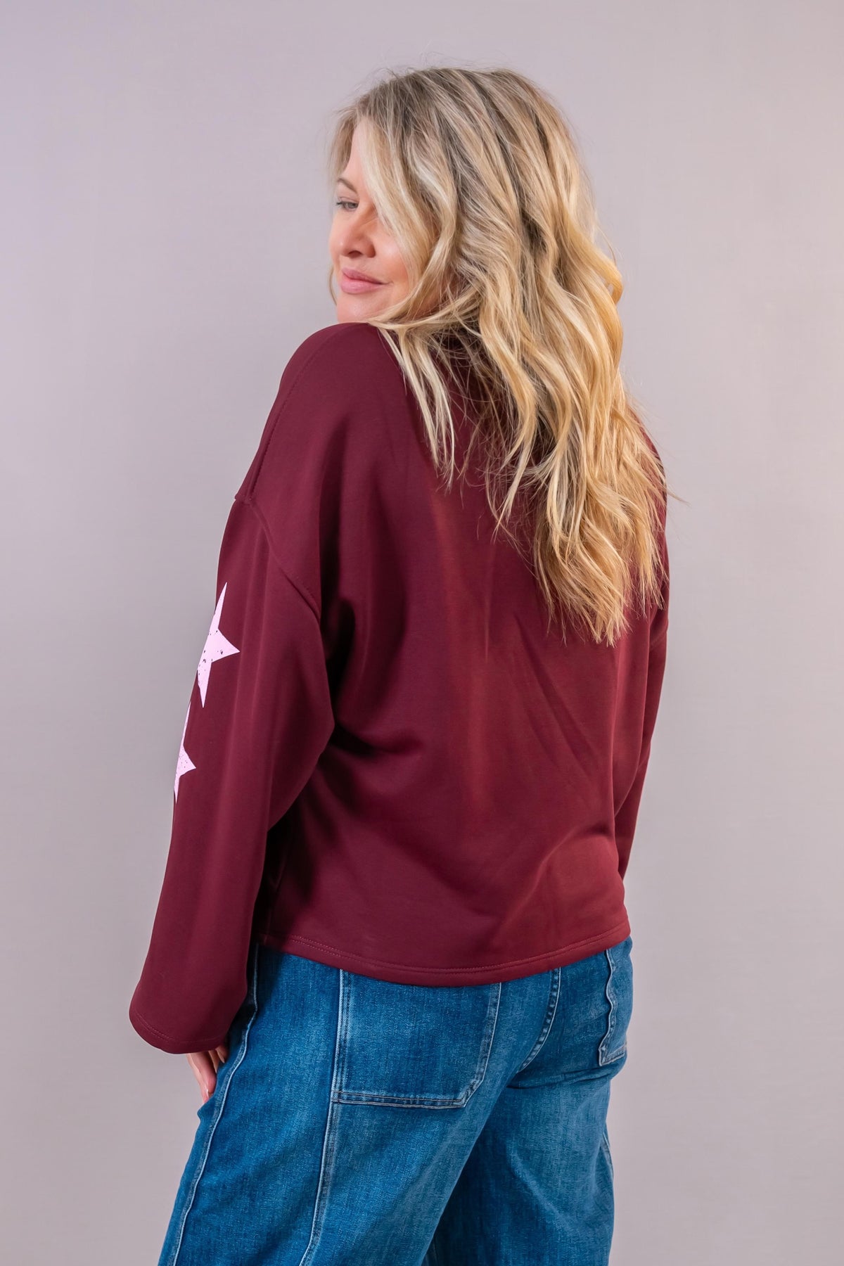 Oversize-Sweatshirt "California" mit Star-Print, bordeaux