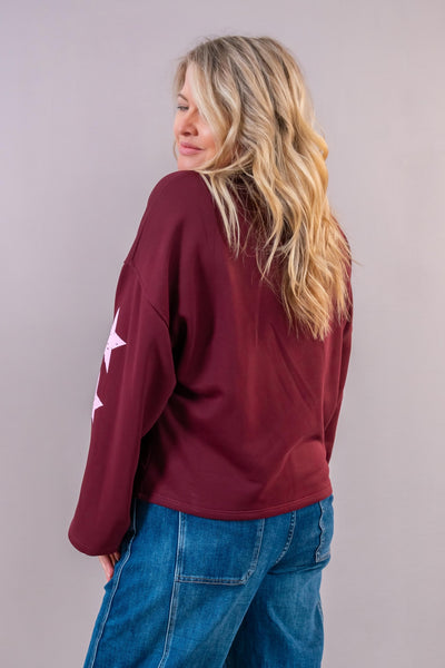 Oversize-Sweatshirt "California" mit Star-Print, bordeaux