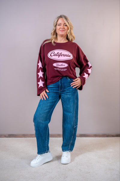 Oversize-Sweatshirt "California" mit Star-Print, bordeaux