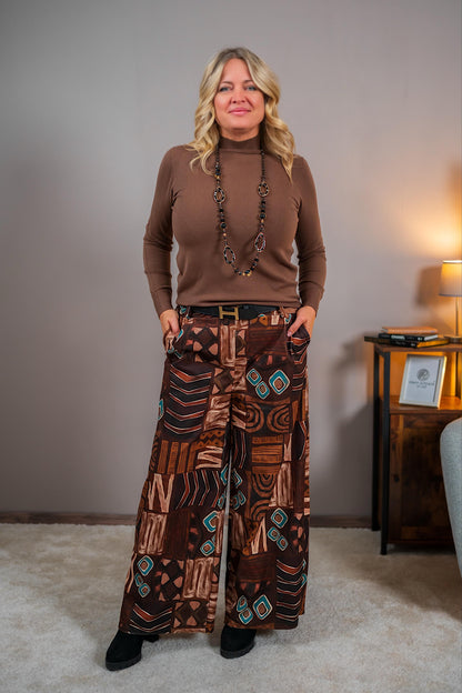 Palazzo-Hose mit Ethno-Print und Gürtel