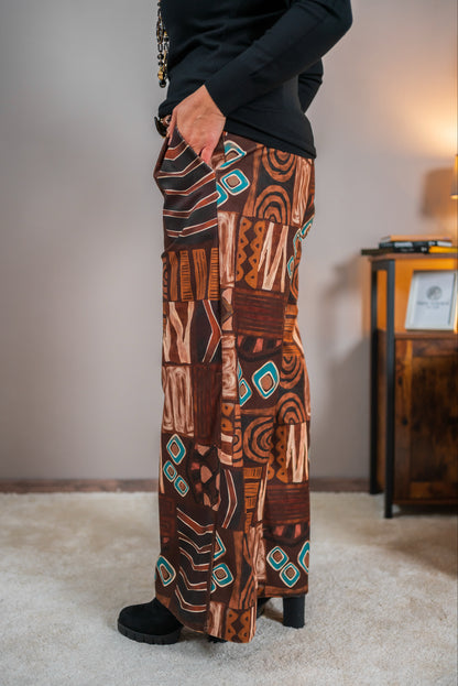 Palazzo-Hose mit Ethno-Print und Gürtel