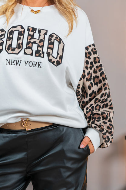 Oversize Sweatshirt mit Leo-Details, wollweiß