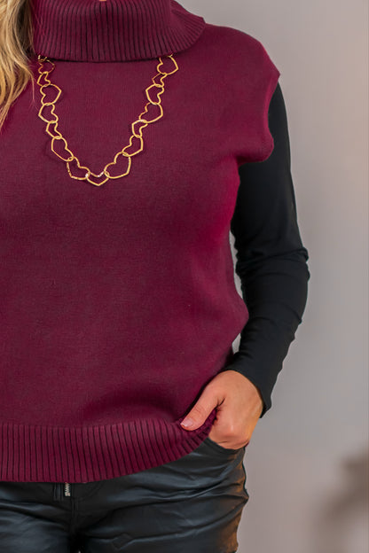 Strickpullunder mit Rollkragen, bordeaux