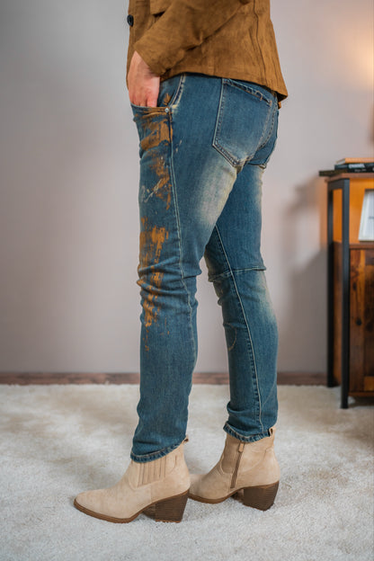 Jeans mit Paint-Effekt, mittelblau