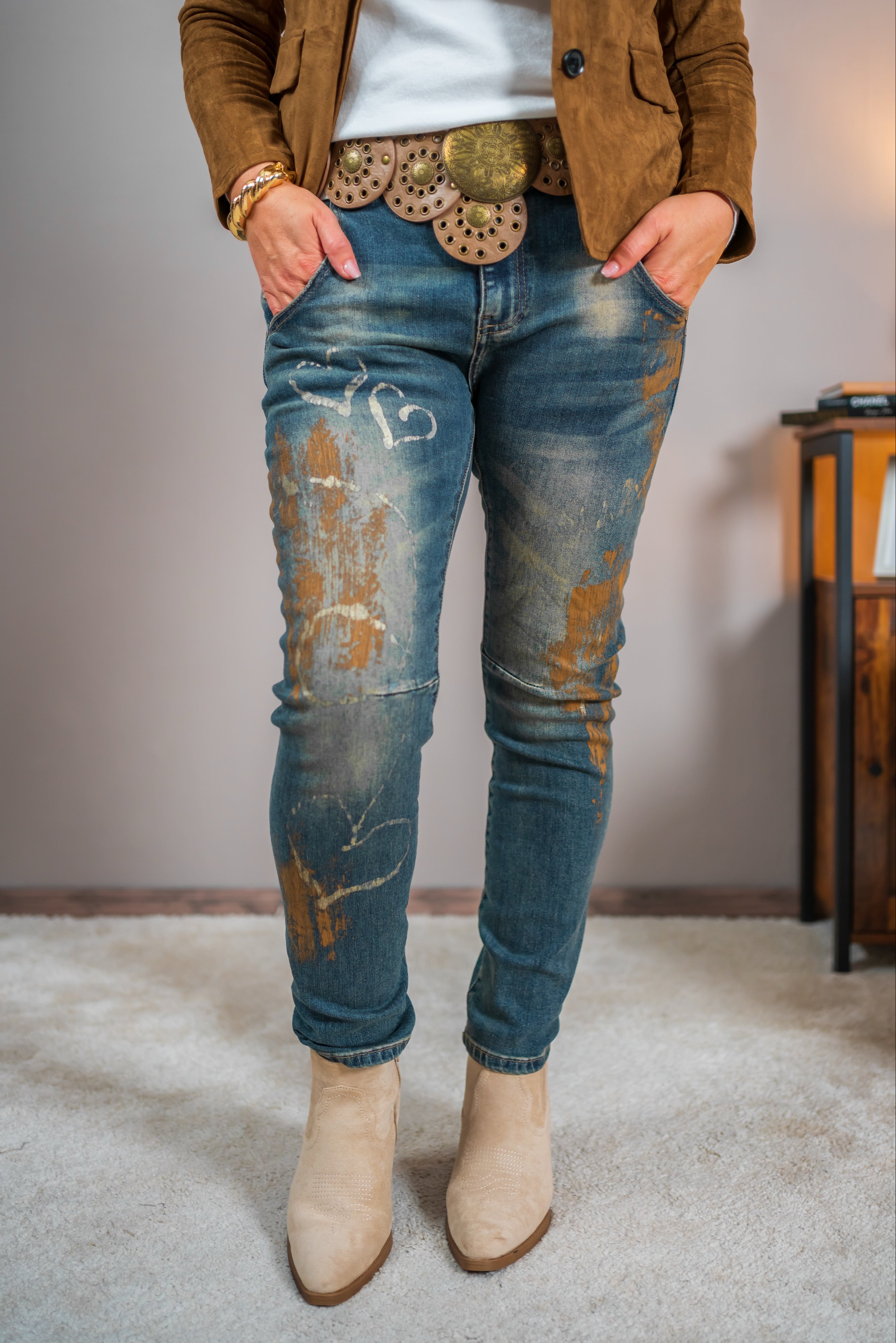 Jeans mit Paint-Effekt, mittelblau