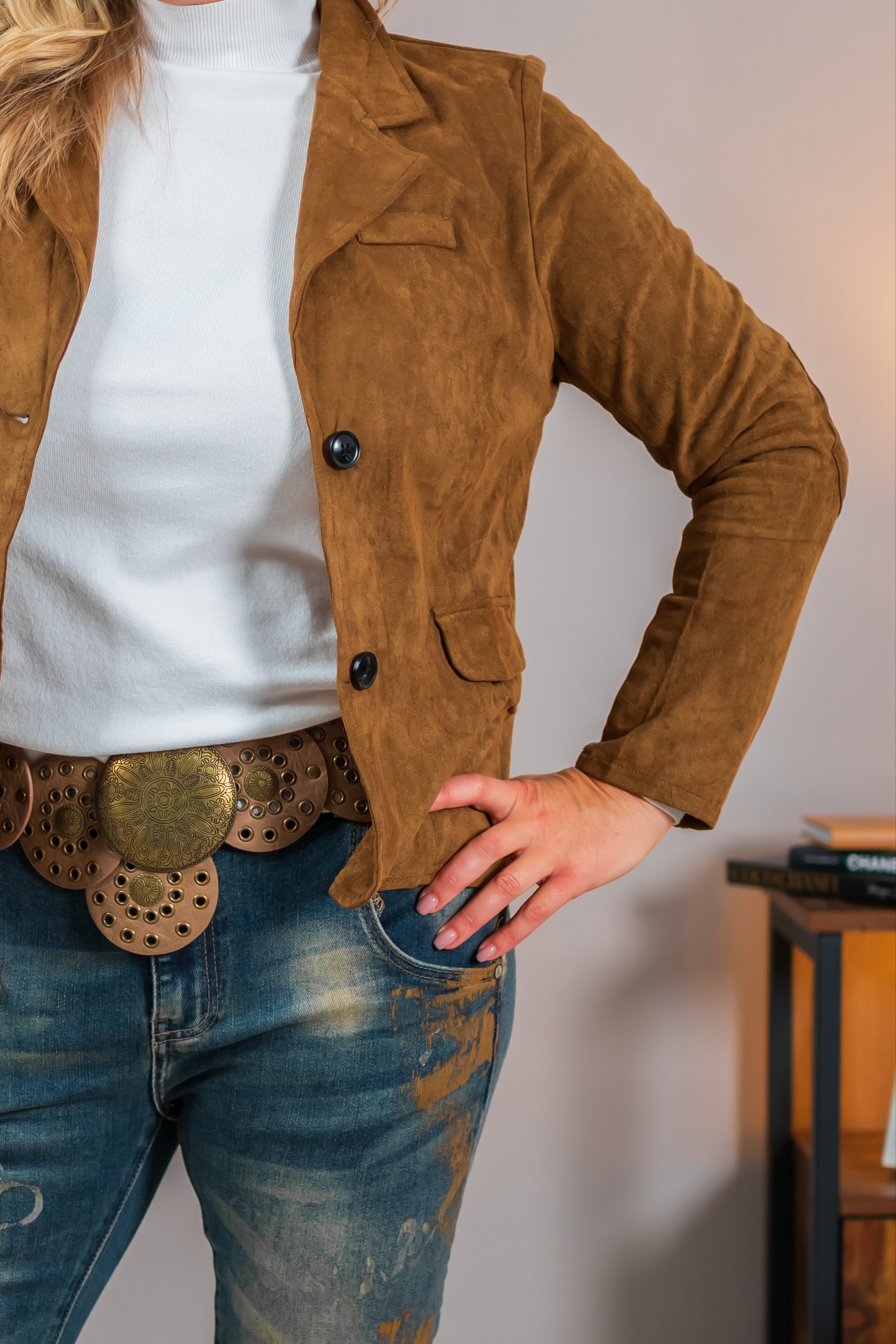 Eleganter Blazer aus Wildlederimitat