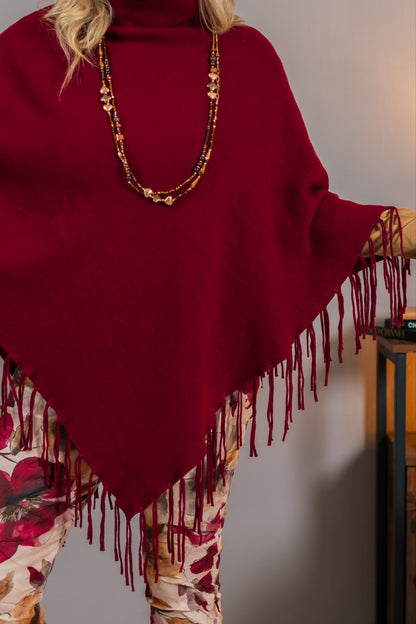 Poncho mit Rollkragen, bordeaux-rot