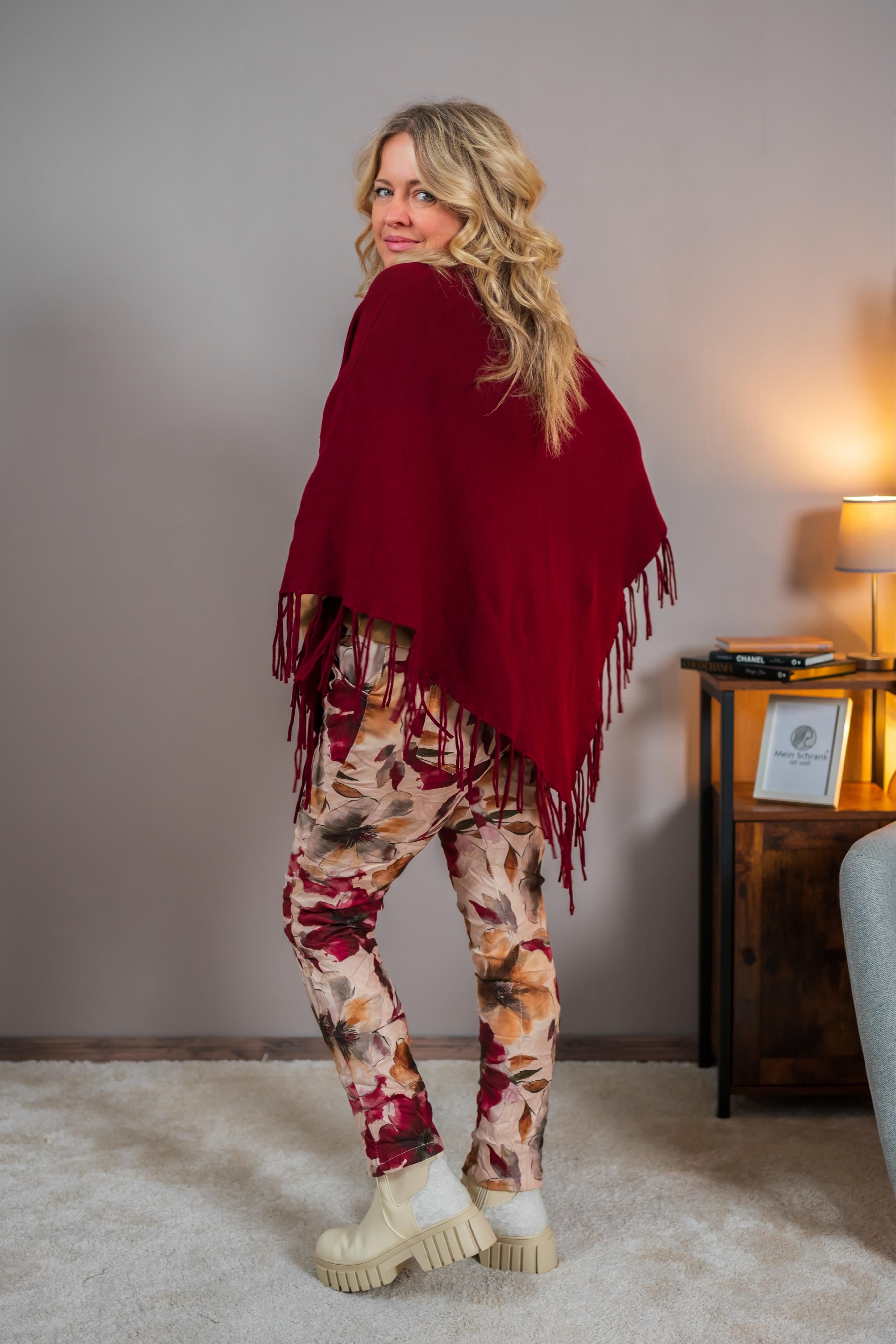 Poncho mit Rollkragen, bordeaux-rot