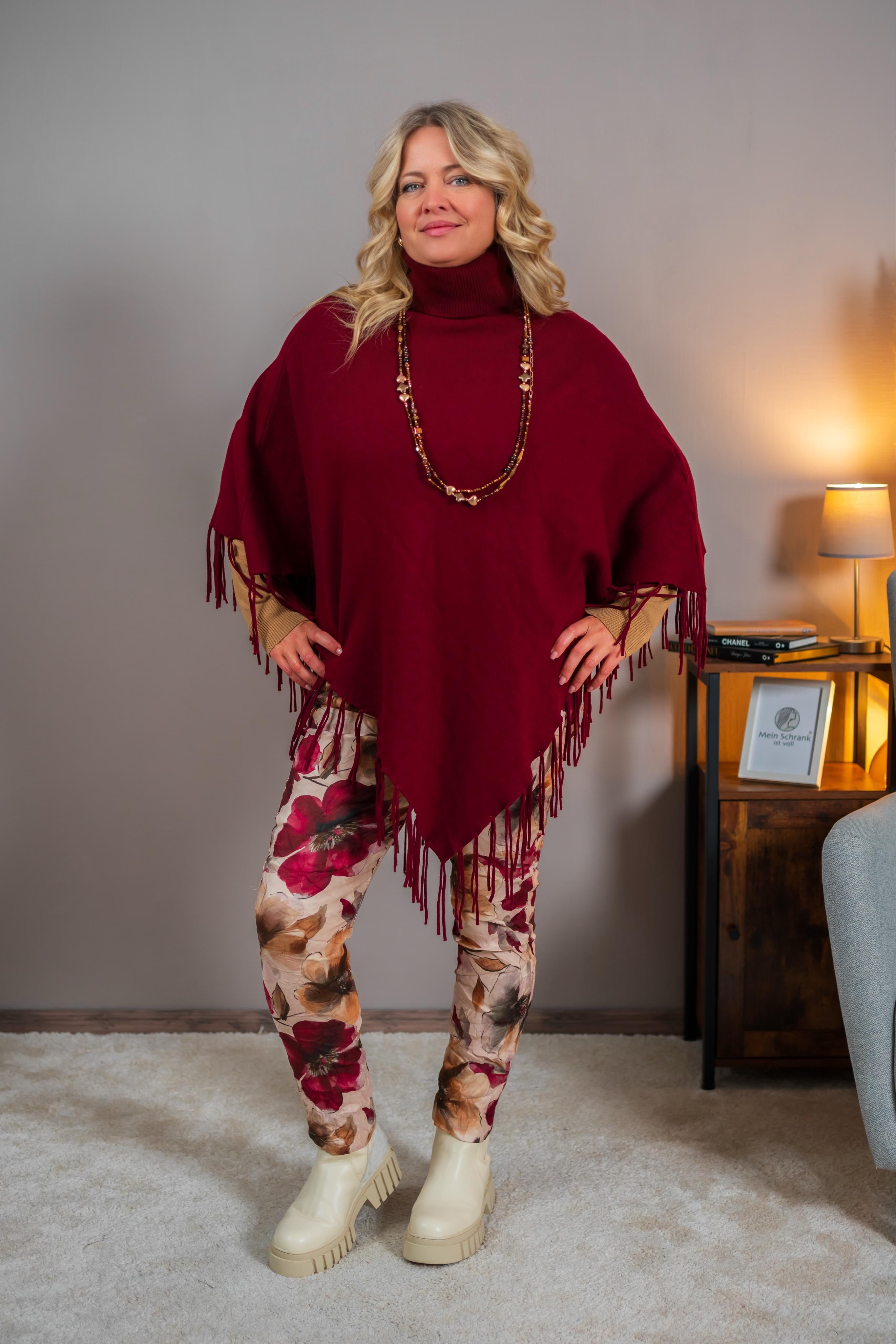 Poncho mit Rollkragen, bordeaux-rot