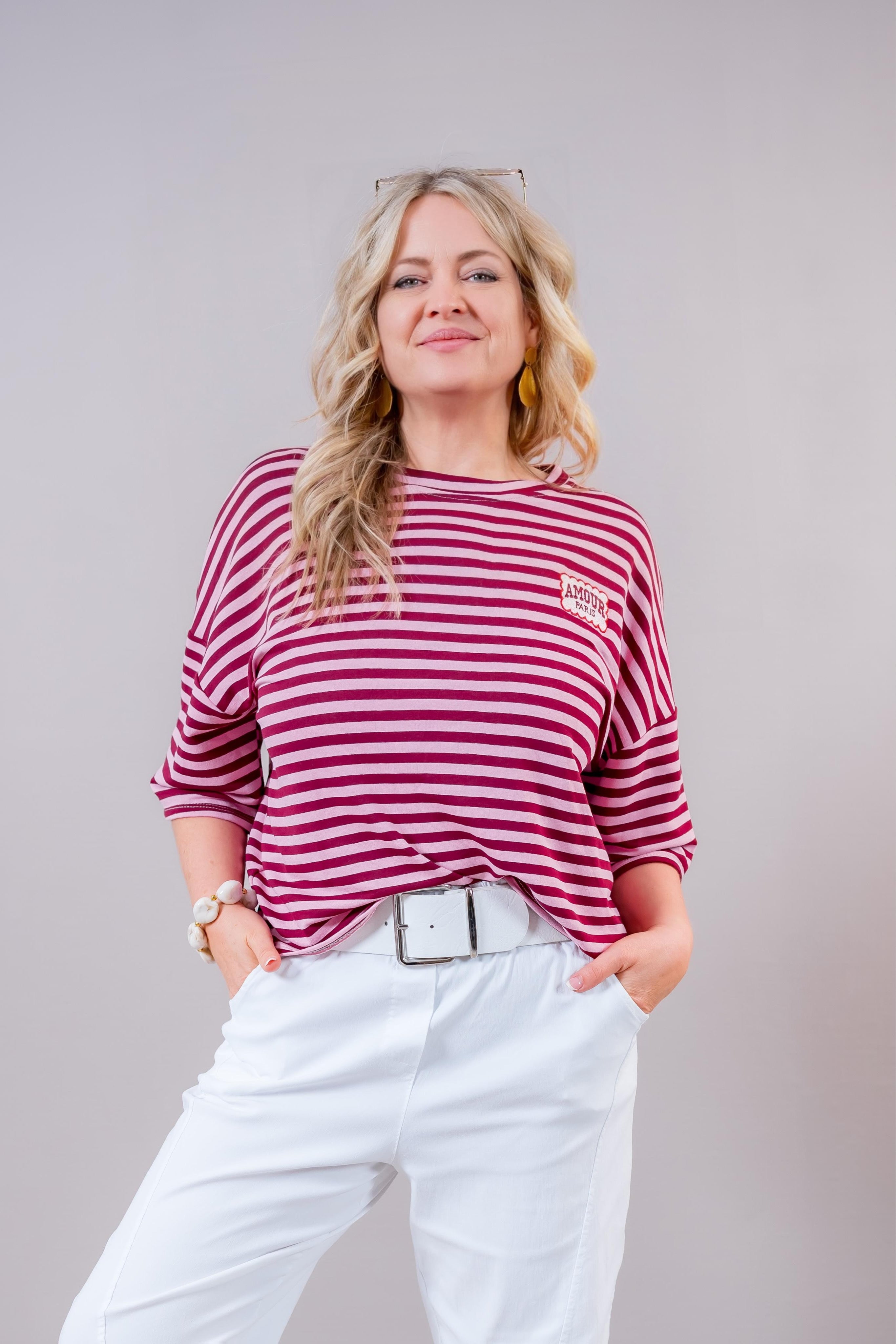 Oversize Shirt "Amour Paris", bordeaux/rosa-pink